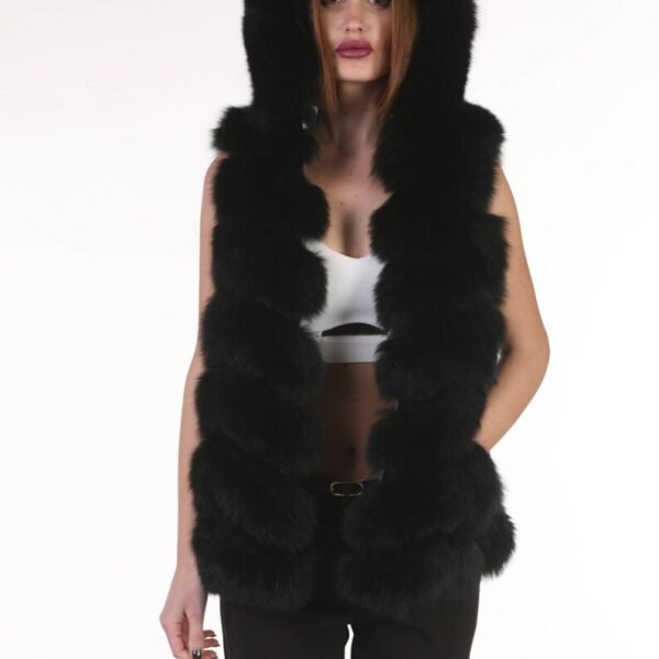 Luxury gift |  Black  Fox Fur vest hooded Women’s |  Women's Brand New All sizes | SAGA | DAWN