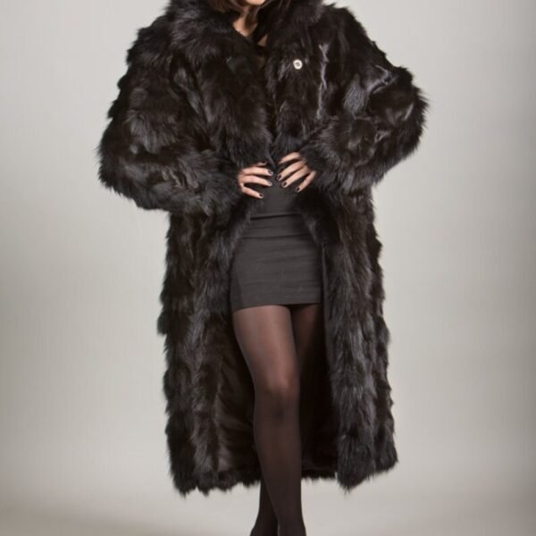 Luxury gift | Black Fox Fur Coat Fox Collar Full Length Women's Brand New All sizes available | Wedding or anniversary present | SAGA MEXA