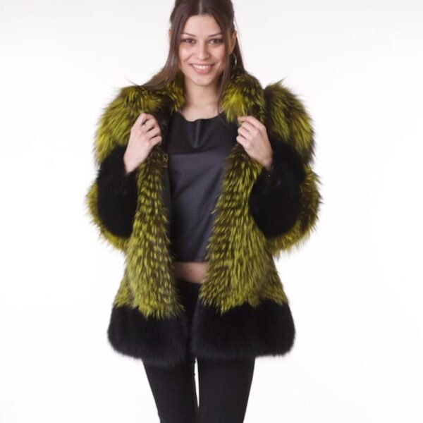Luxury gift | Lime Green and Black Fox Fur Coat Women’s |  Women's Brand New All sizes | SAGA MEXA | PHYLLIS