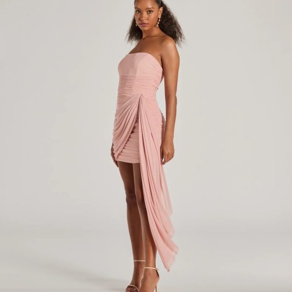 Kaiya Strapless Bodycon Ruched Mesh Mini Dress