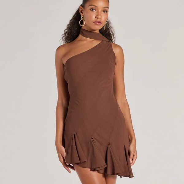 Sleek And Elevated Chiffon Scarf Neck Mini Dress