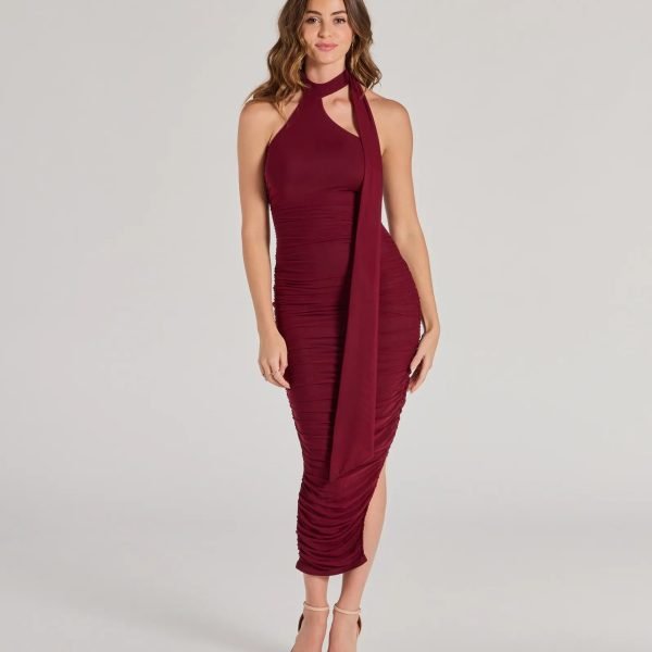 Total Allure Mock Neck Side Slit Midi Dress