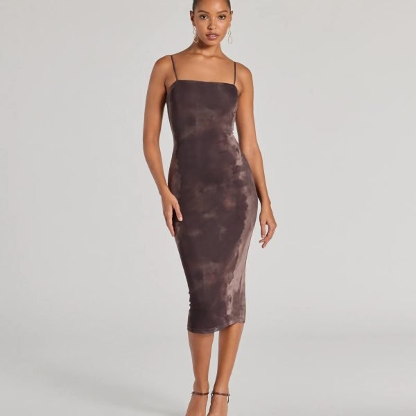 Chicly Femme Bodycon Abstract Mesh Midi Dress