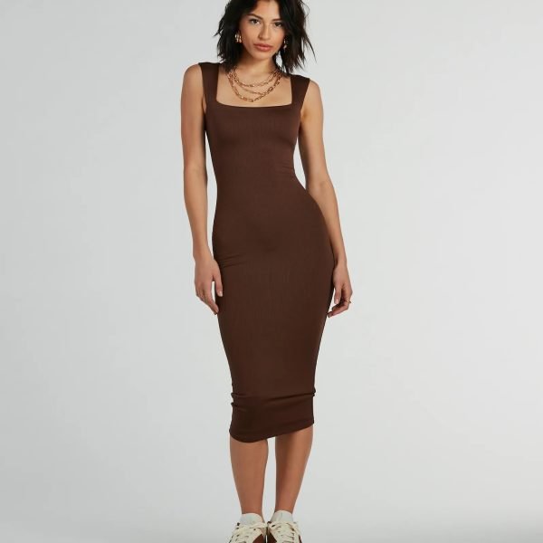Smooth Silhouette Square Neck Tank Midi Dress